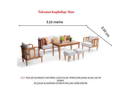 Bukle Ahşap Balkon Takımı ( 3+1+1+masa+2 puf )