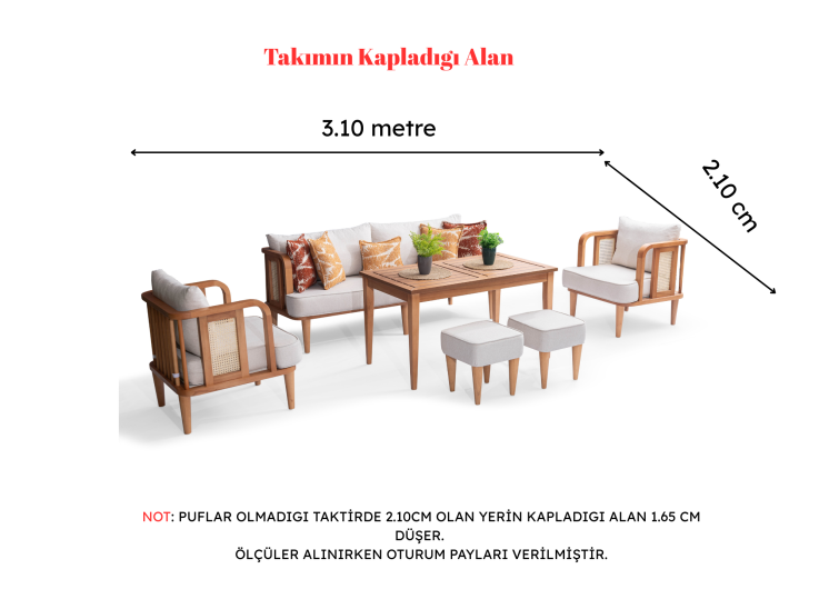 Bukle Ahşap Balkon Takımı ( 3+1+1+masa+2 puf )