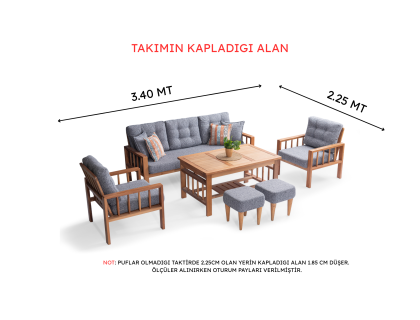Nova Ahşap Balkon Takımı ( 3+1+1+masa+2 puf )